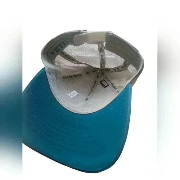 YETI Logo Badge-Low Profile Trucker Hat with Bureo Brim Color: Green/Aquifer Bl - Picture 2 of 5